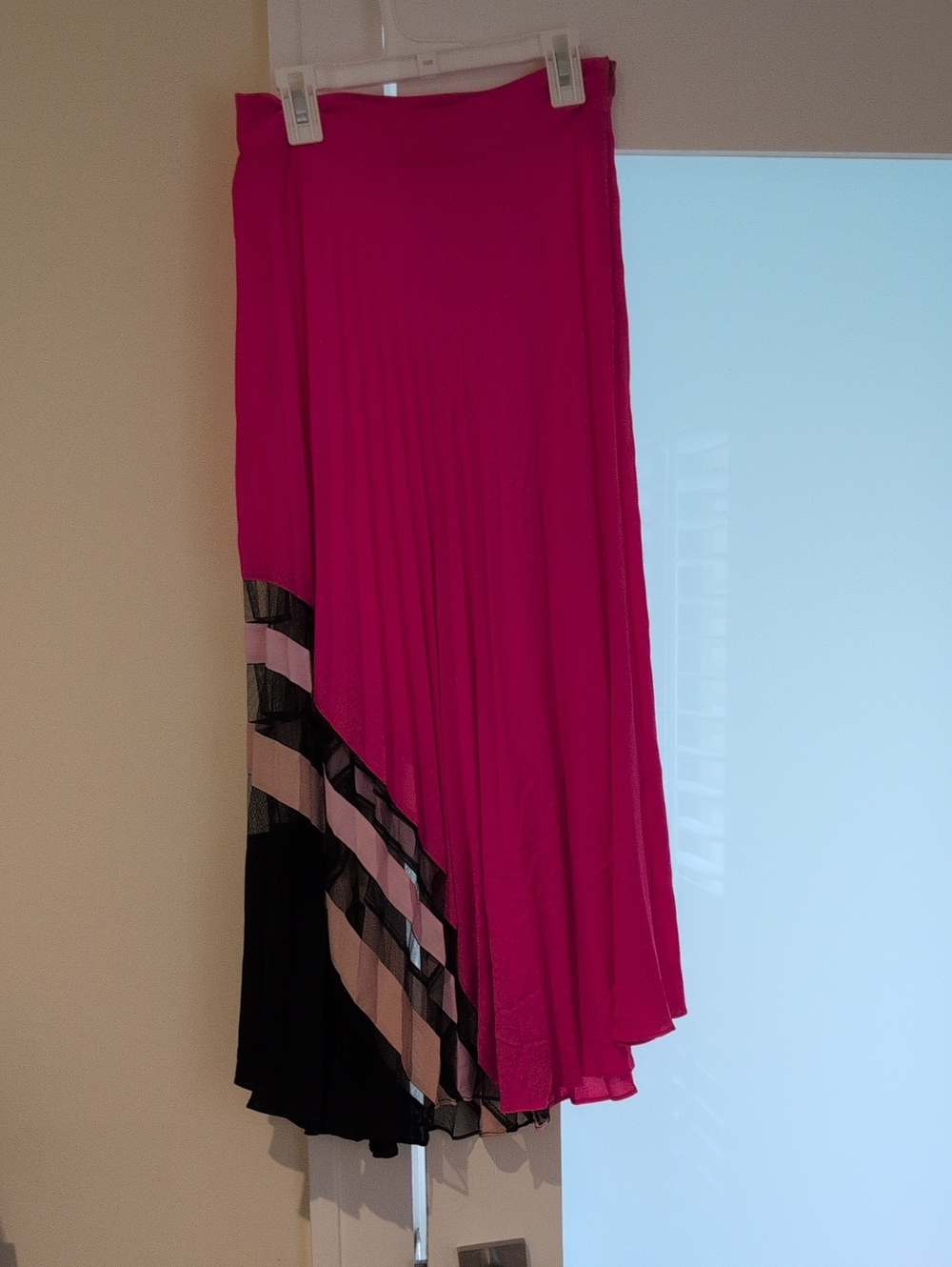 Milly Magenta Asymmetrical Colorblock Skirt with Black & Blush Panels